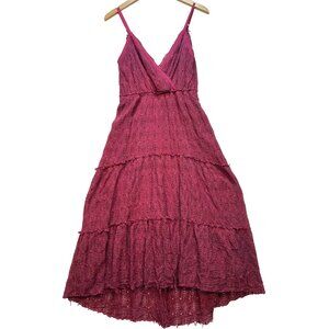 Willow & Root Womens Wrap Coastal Cottagecore Crochet Dress Size L Reddish Pink